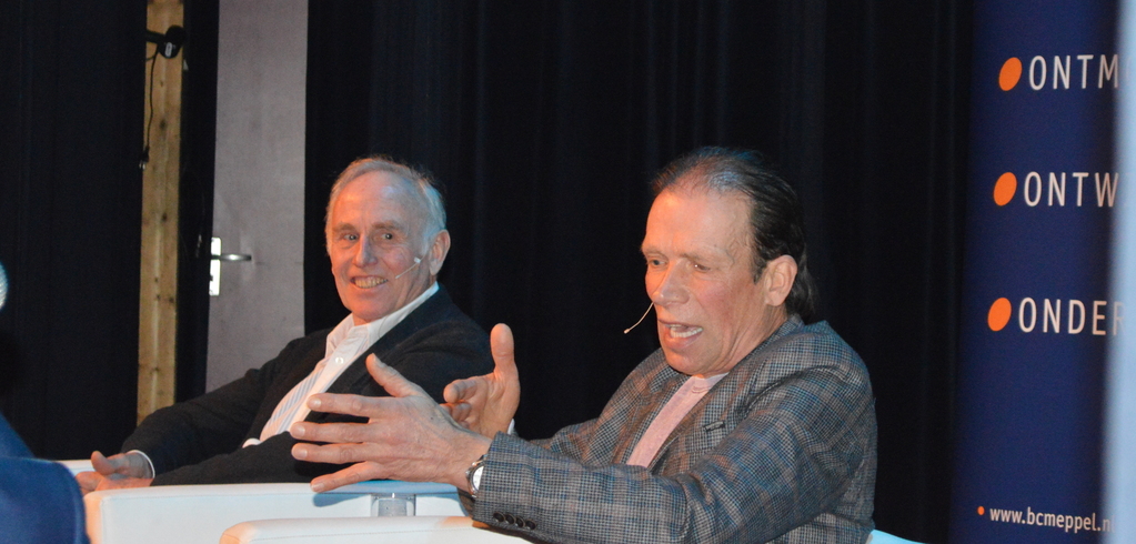 Joop Zoetemelk en Henk Lubberding in Meppel.